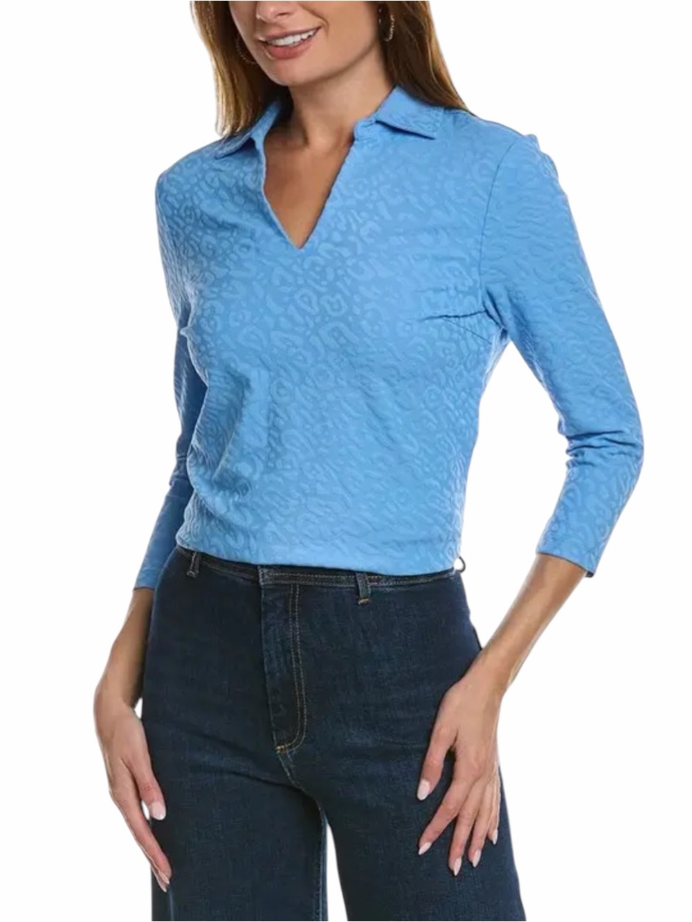 J.McLaughlin Galena Posh Cheetah Jacquard Blue Polo Shirt Top Women’s XS